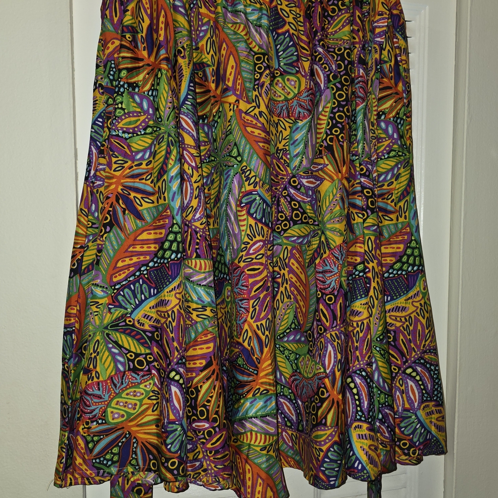 Orange and Green Tiered A-Line Midi Skirt